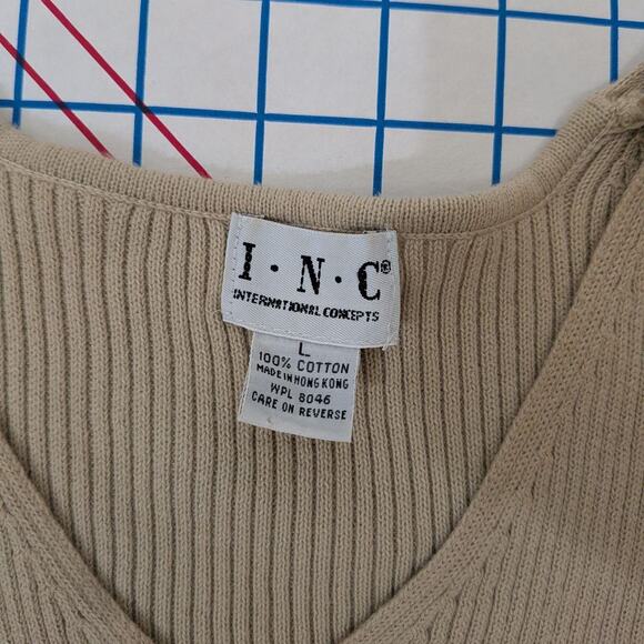 INC Wheat Colored Short Sleeve 100% Cotton Sweater International Concepts - Picture 3 of 6